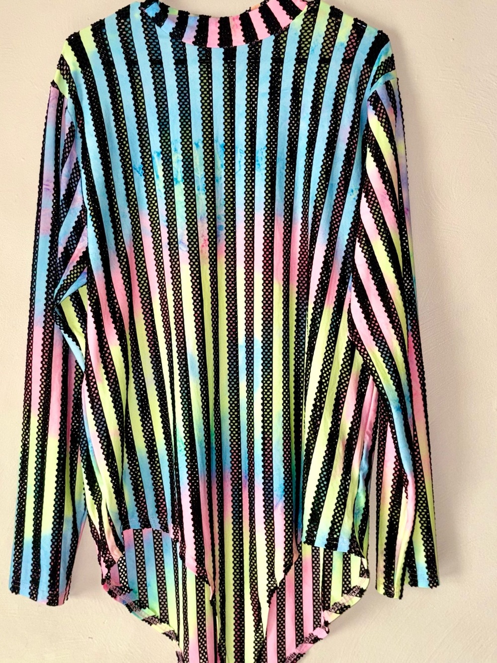Source Unknown Black Striped Bodysuit with Pastel Rainbow Accents